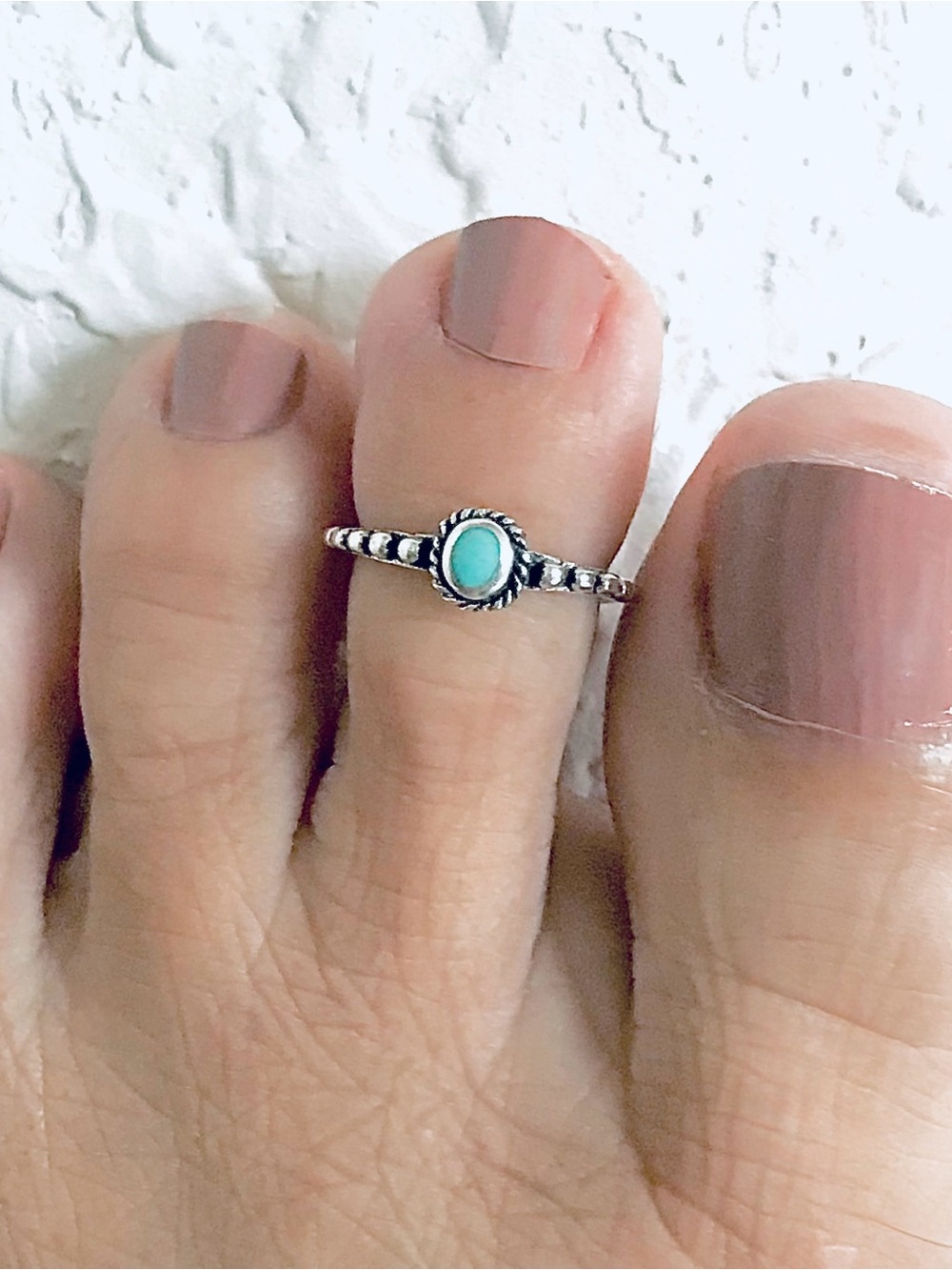 Sterling Silver Minimalist Bali Style Toe Ring with Turquoise, Silver Bead Rings